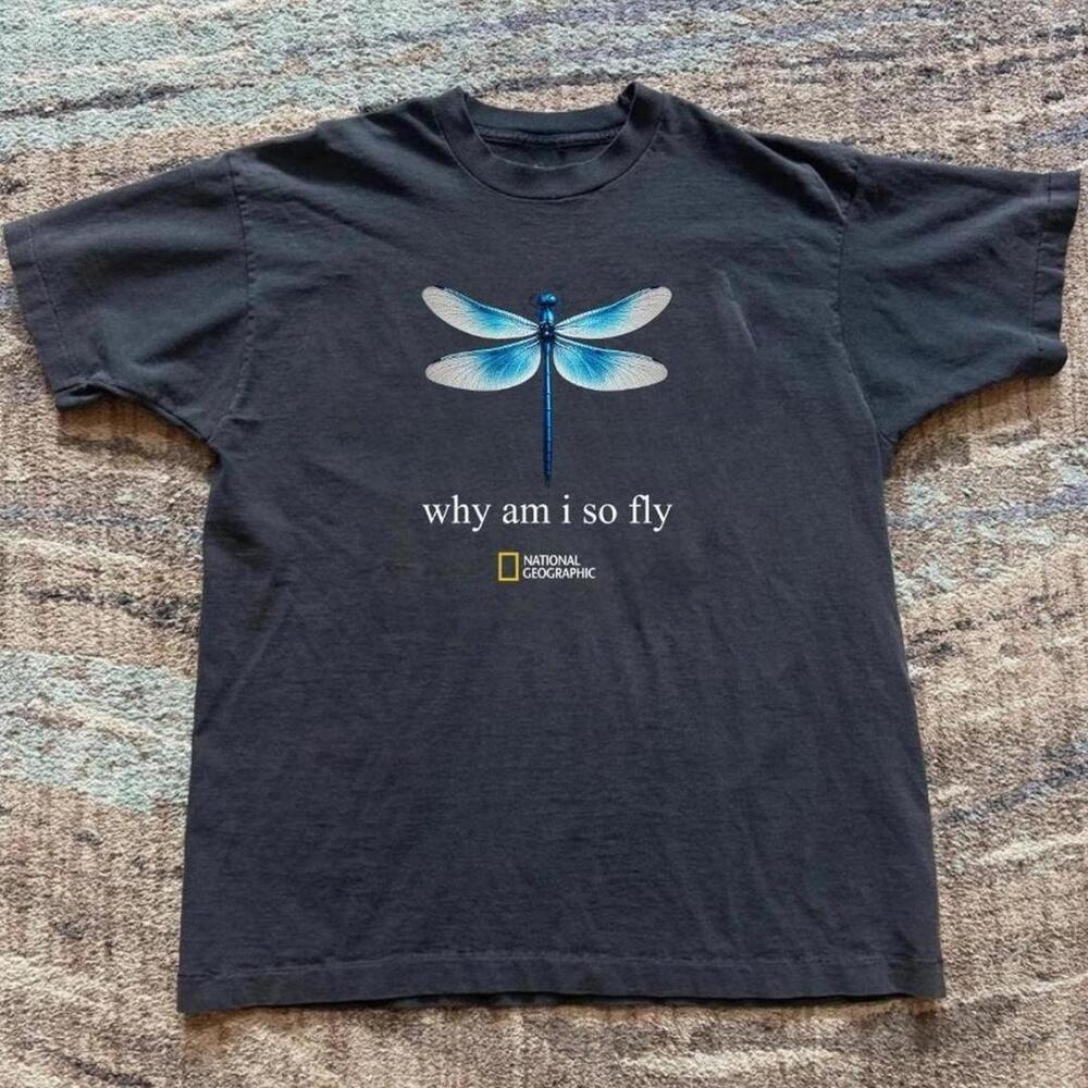 Gildan Men Black T-Shirt, National Geographic Black Dragonfly T-Shirt